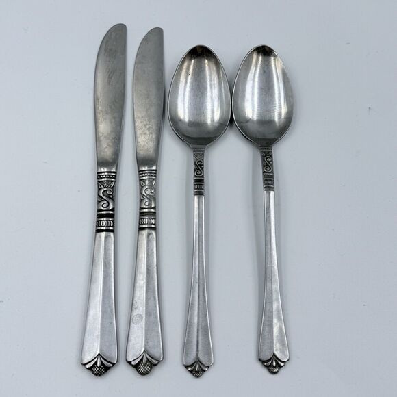 4 QTY Orleans Silver ORL31 Stainless Korea Knife Oval Soup Spoon Scroll Fan MCM - Picture 1 of 5
